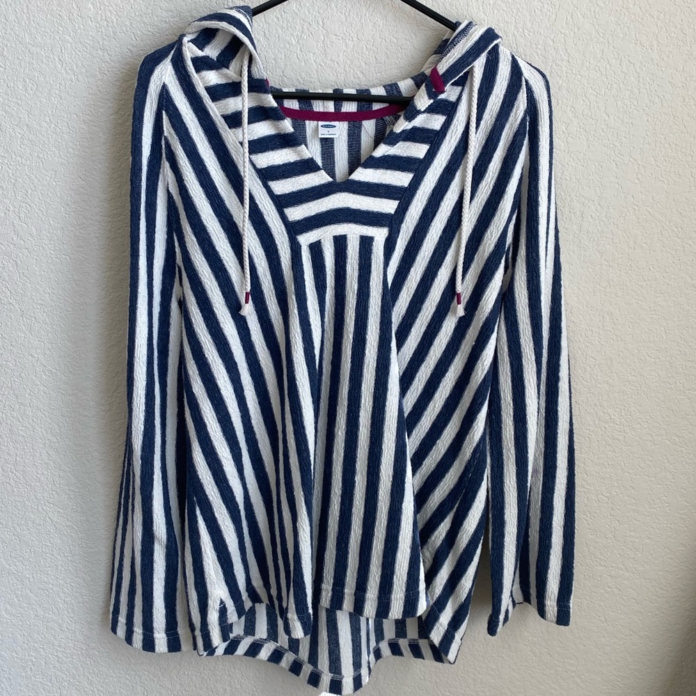 Striped Long Sleeve poncho with hood